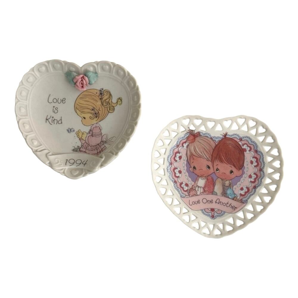 Vintage Enesco Precious Moments bundle of 2 mini heart plates